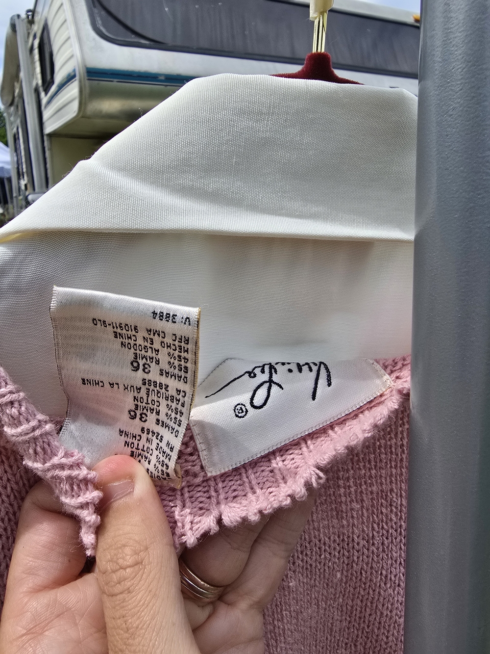 Vintage Grandmacore Plus Size Set: Pink Knit Vest + Cream Lace Blouse 16W 1X - Picture 5 of 6